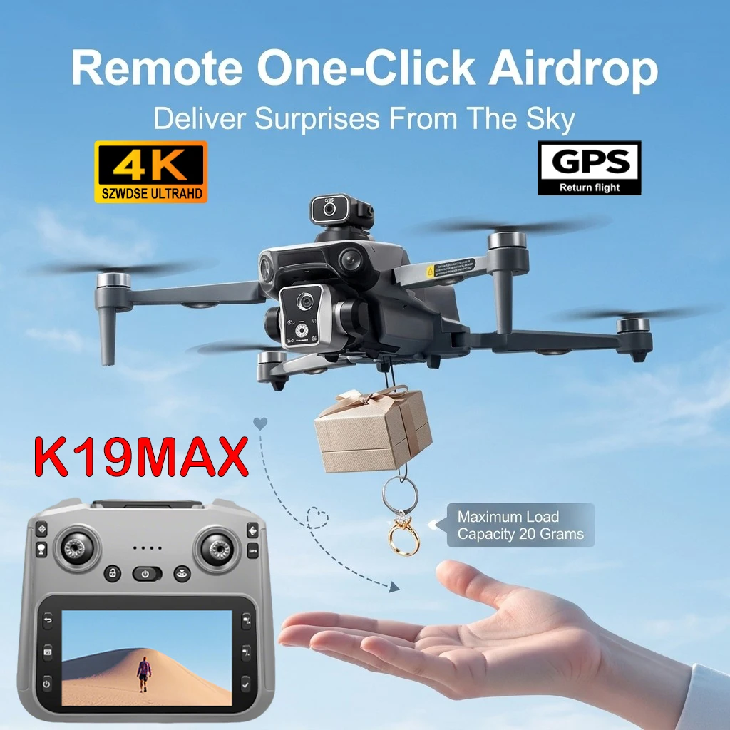 2026 GPS 드론 K19 MAX 캠 낚시 에어드롭 자동 회전 5G 스크린 장애물 회피 드론 전문가용 카메라 FPV 드론