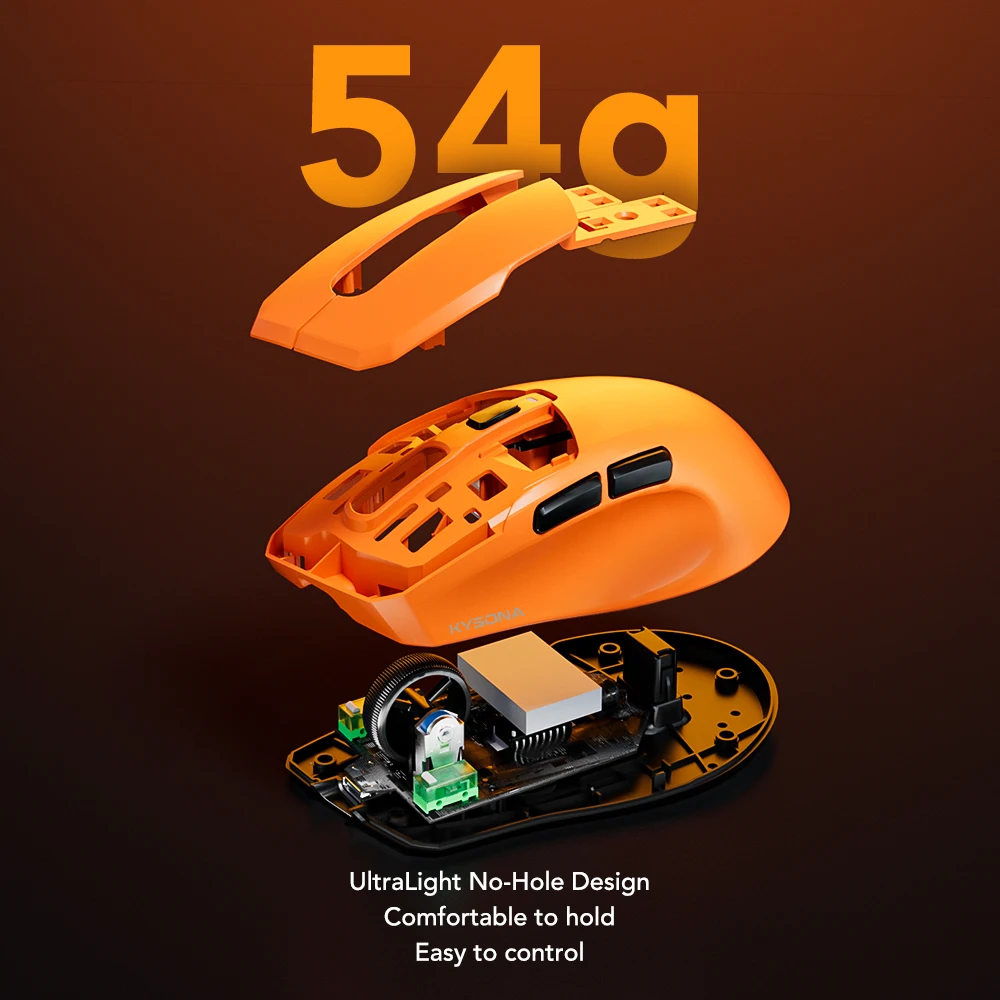 KYSONA Uranus Pro Wireless Gaming Mouse 54g PAW3395 Lightweight 8KHz Polling Rate 26000DPI  Optical Sensor For Laptop PC