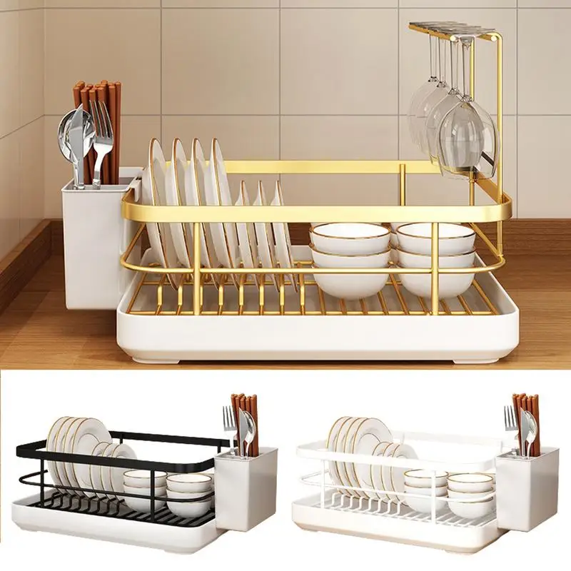 

Kitchen Dish Rack Drainboard Set With Utensil Holder Rust-Proof Dish Drainer With Drip Tray For Dishes, Spoons, Forks Chopstick