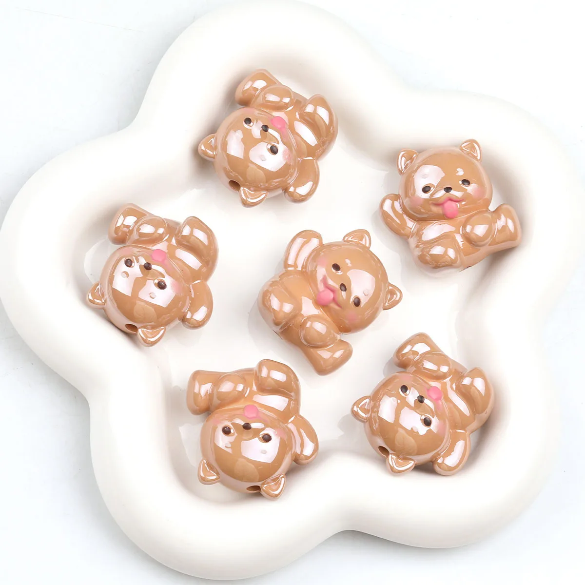 5/10pcs Glossy Sitting Bear Acrylic Beads 34mm Cute Cartoon Animal Loose Beads For DIY Bracelet Necklace Hair Accessories Making