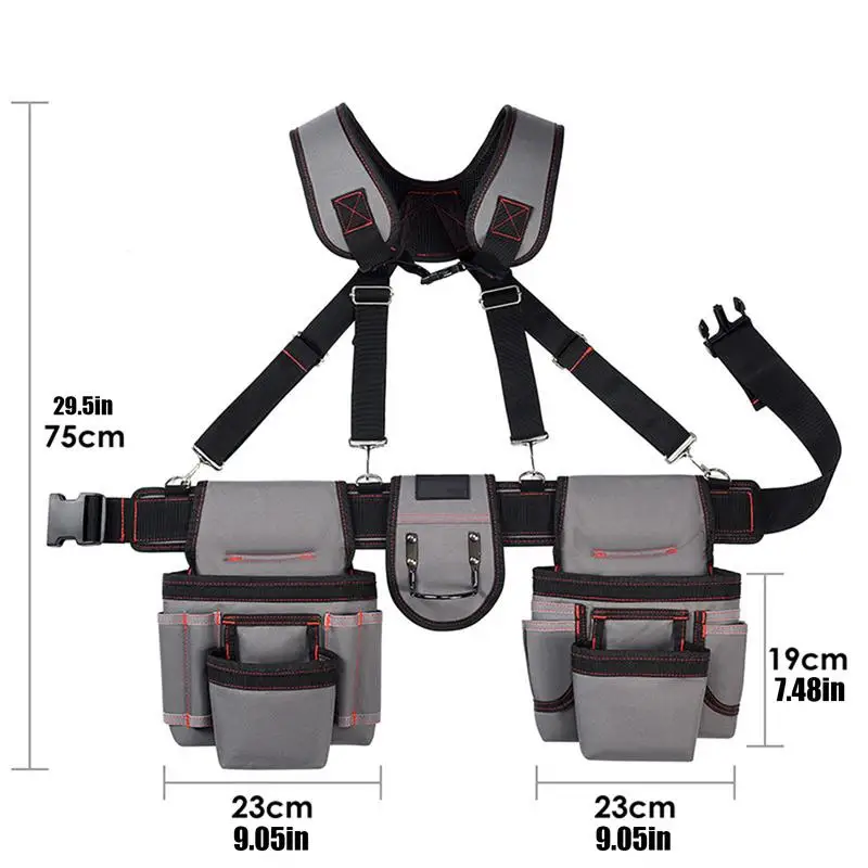 Imagem -06 - Heavy Duty Construção Suspender Tool Belt Cinto de Trabalho Portátil Carpenter Tool Organizer Grande Capacidade