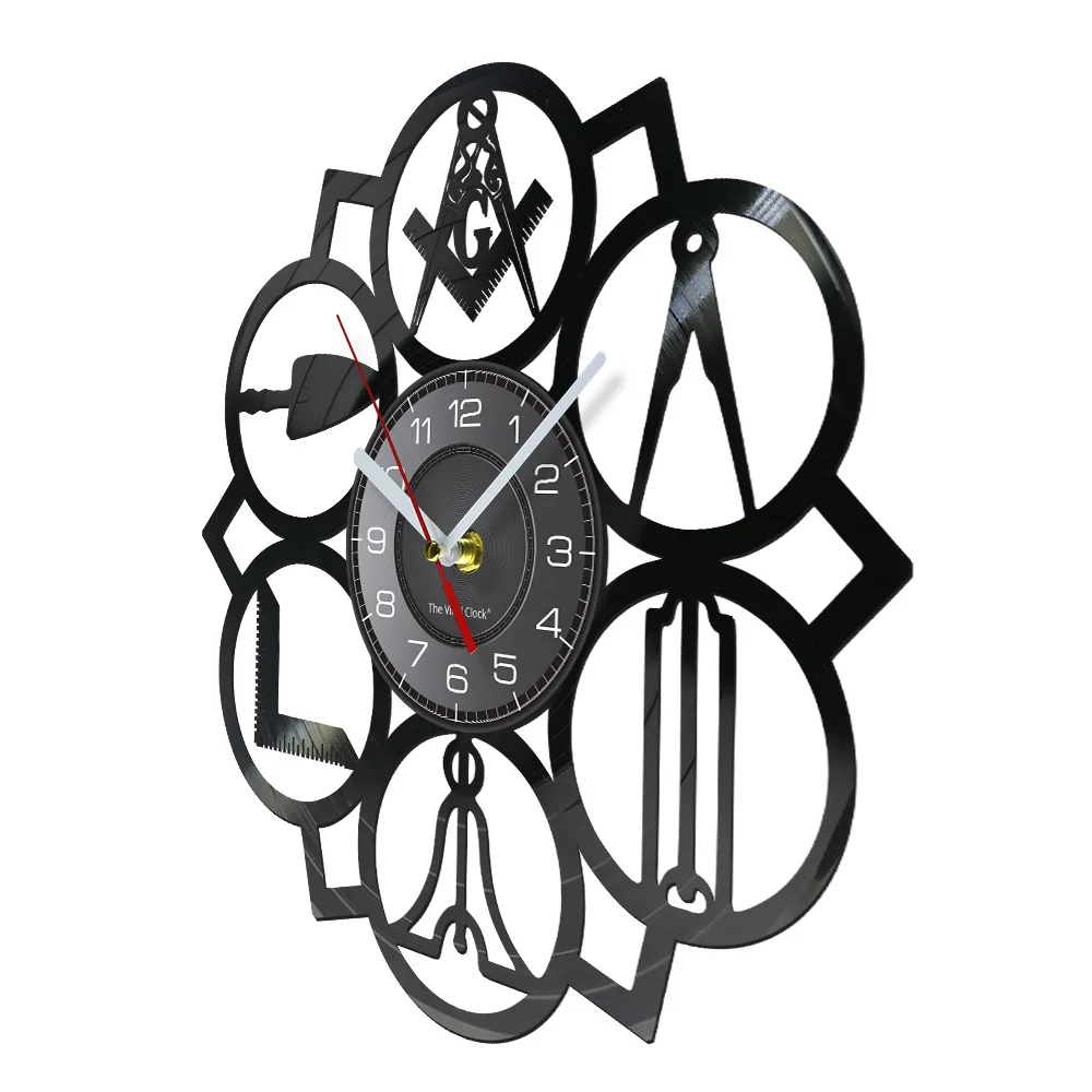 Masonic Logos Wall Clock Free Mason Vintage Vinyl Record Clock Masonry Ornament Modern Wall Clock Decorative Timepiece Gift