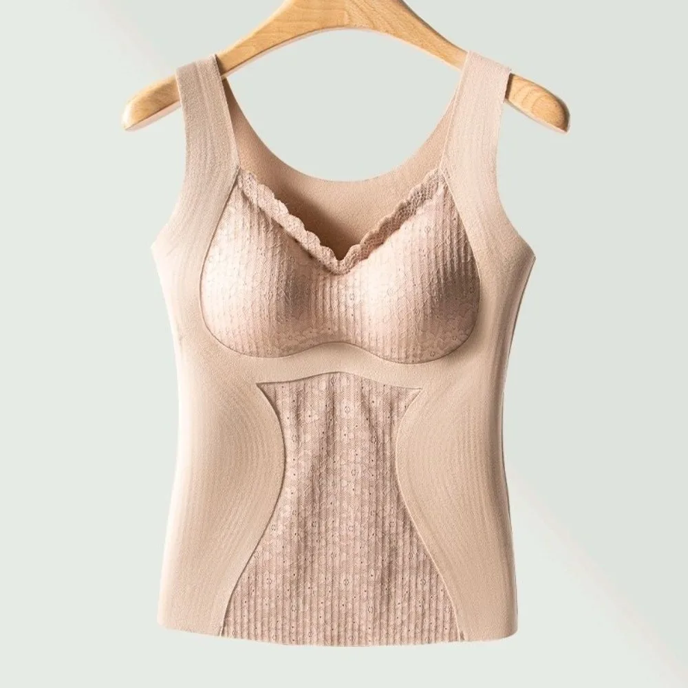 

Lace Cashmere Thermal Underwear Slimming Sleeveless Wool Thermal Shapewear Camisole Velvet Fleece Crop Tops Tanks