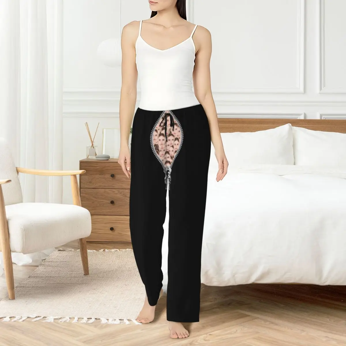 

Custom Zip Personalized Head Face Photo for Girlfriend Gift Pajama Pants Womens Lounge Sleep Stretch Sleepwear Bottoms Pockets