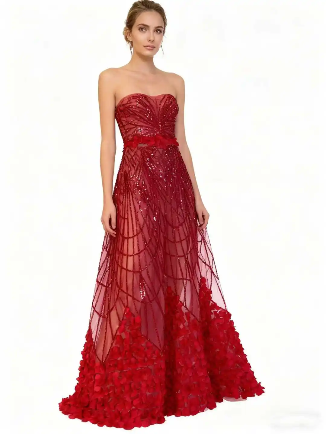 Hot Sale Fashion Top Quality Luxury Design Fabric Handmade 3D Feather Net Lace Beads Sequins For Making Women Wedding Dress