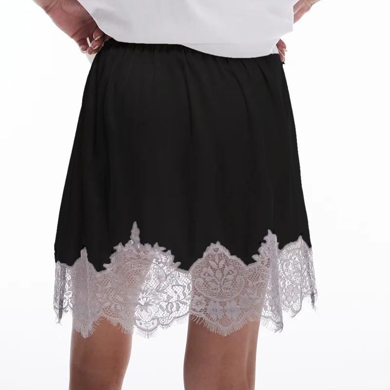 Women Lace Silk Satin Slip Skirt Low Rise Layered Underskirts Ruffle A Line Mini Skirts Y2k High Flowy Half Slips Under Dress