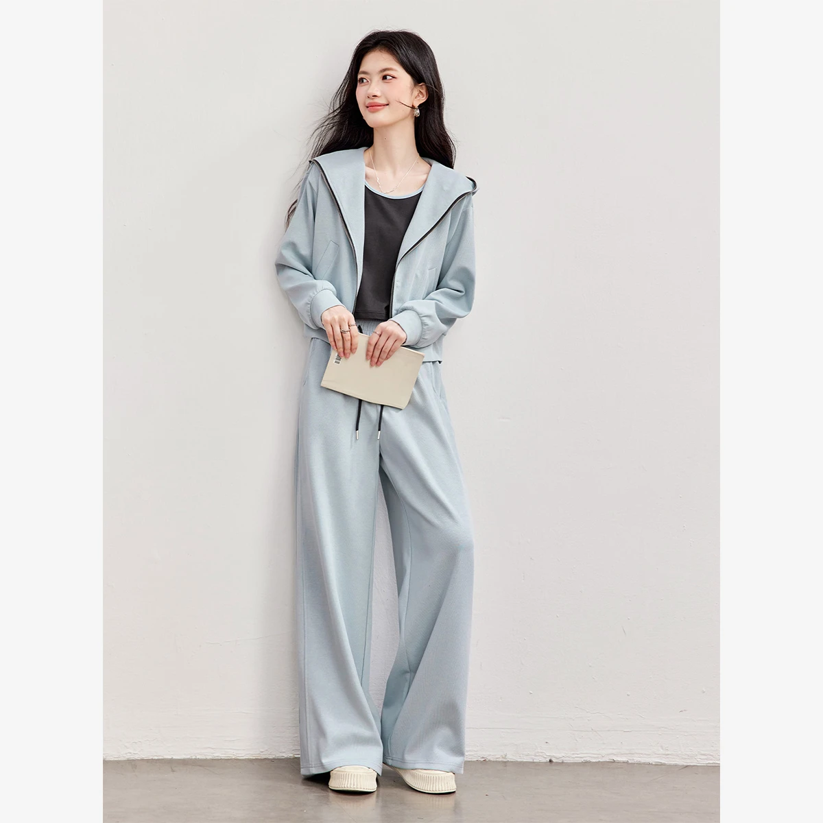 VIMLY Fashion Casual Sporty Three-piece Set for Women 2026 Autumn New Hooded Outerwear Tank Top Long Baggy Pants Outfit 31528