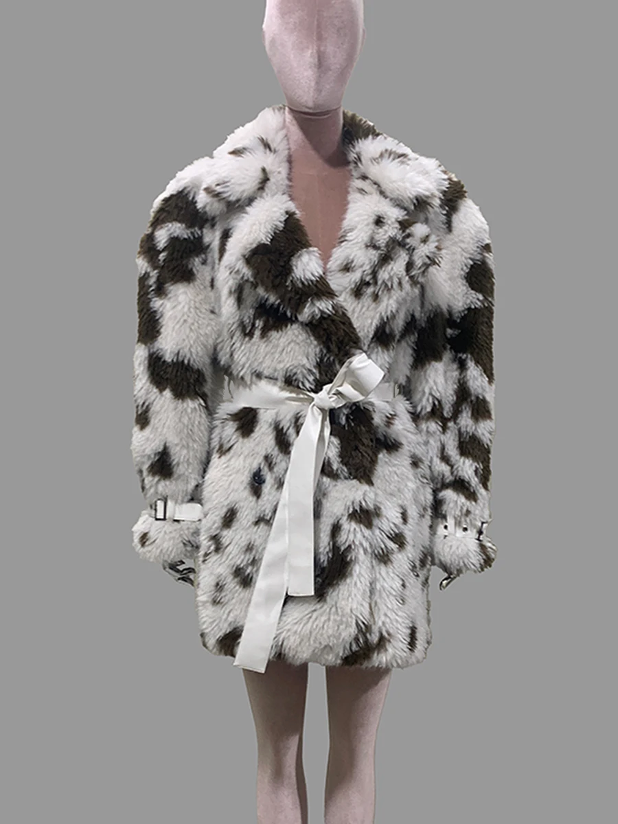 Nerazzurri Autumn Winter Oversized Colorful Faux Fur Coat Woman Shoulder Pads Long Sleeve Luxury Designer Clothing Fluffy Jacket
