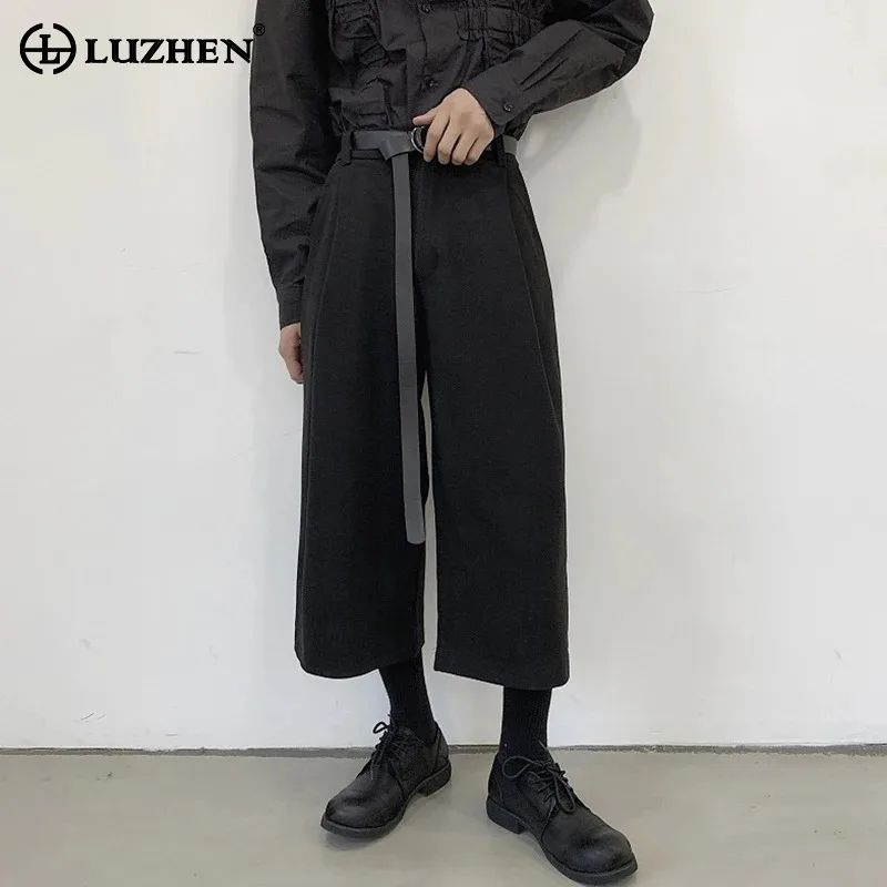 

LUZHEN однотонные прямые укороченные брюки мужские, новинка лета 2025 года, уличная одежда высокого качества, свободные оригинальные повседневные брюки JY3618