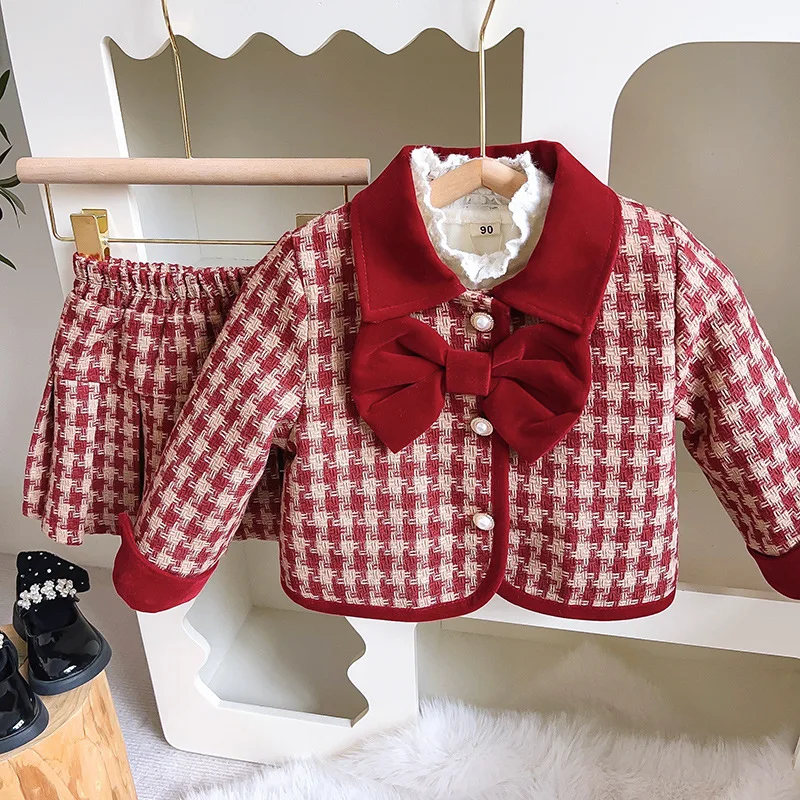 Girls Princess Clothes Sets Winter Thick Kids Jacket+skirt Warm Plush Bottoming Shirt Children Christmas Clothing Suits 2-7Yrs