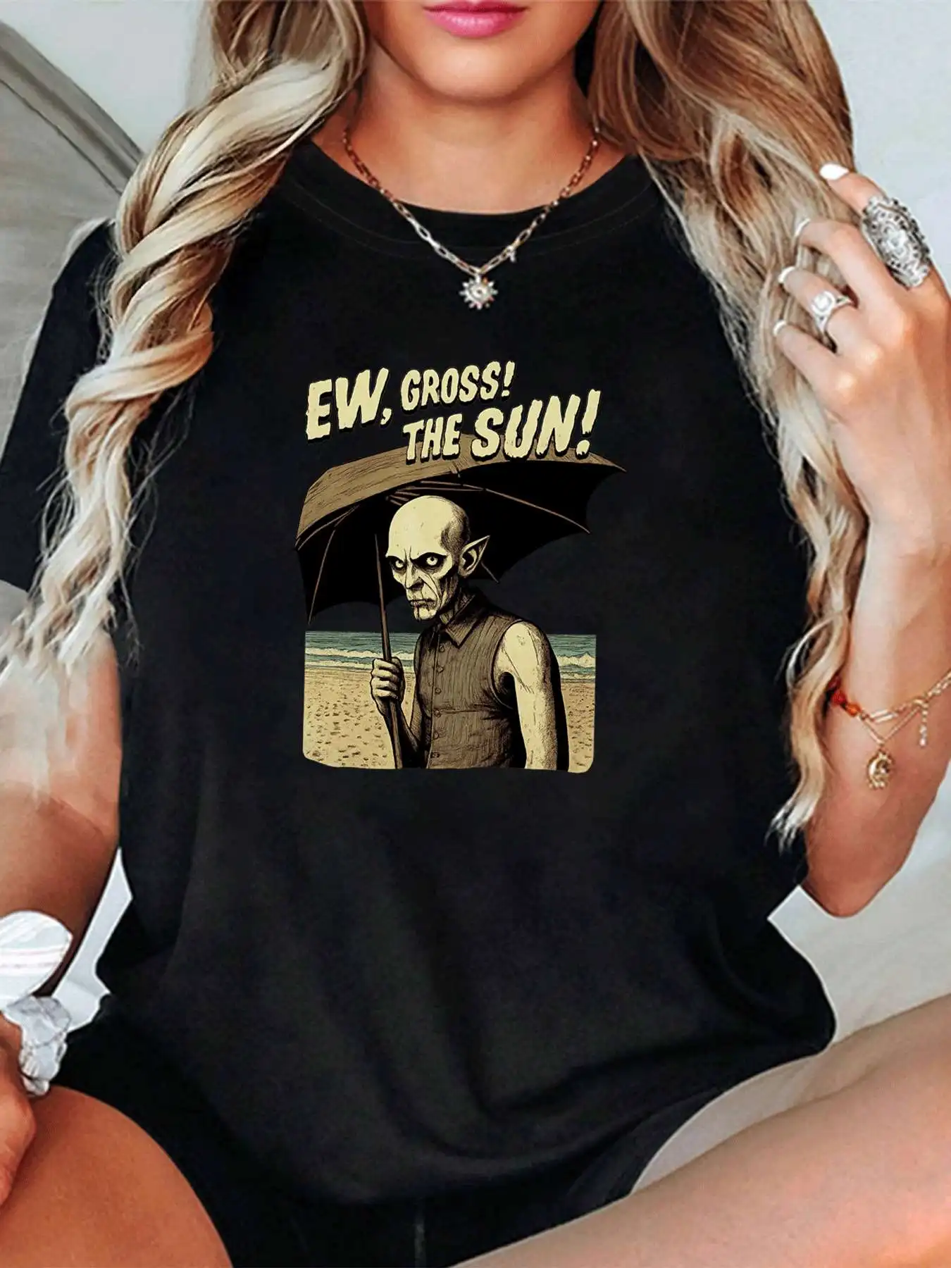 

【1143451】Plus size women's round neck short sleeve T-shirt with elastic half sleeves and trendy prints