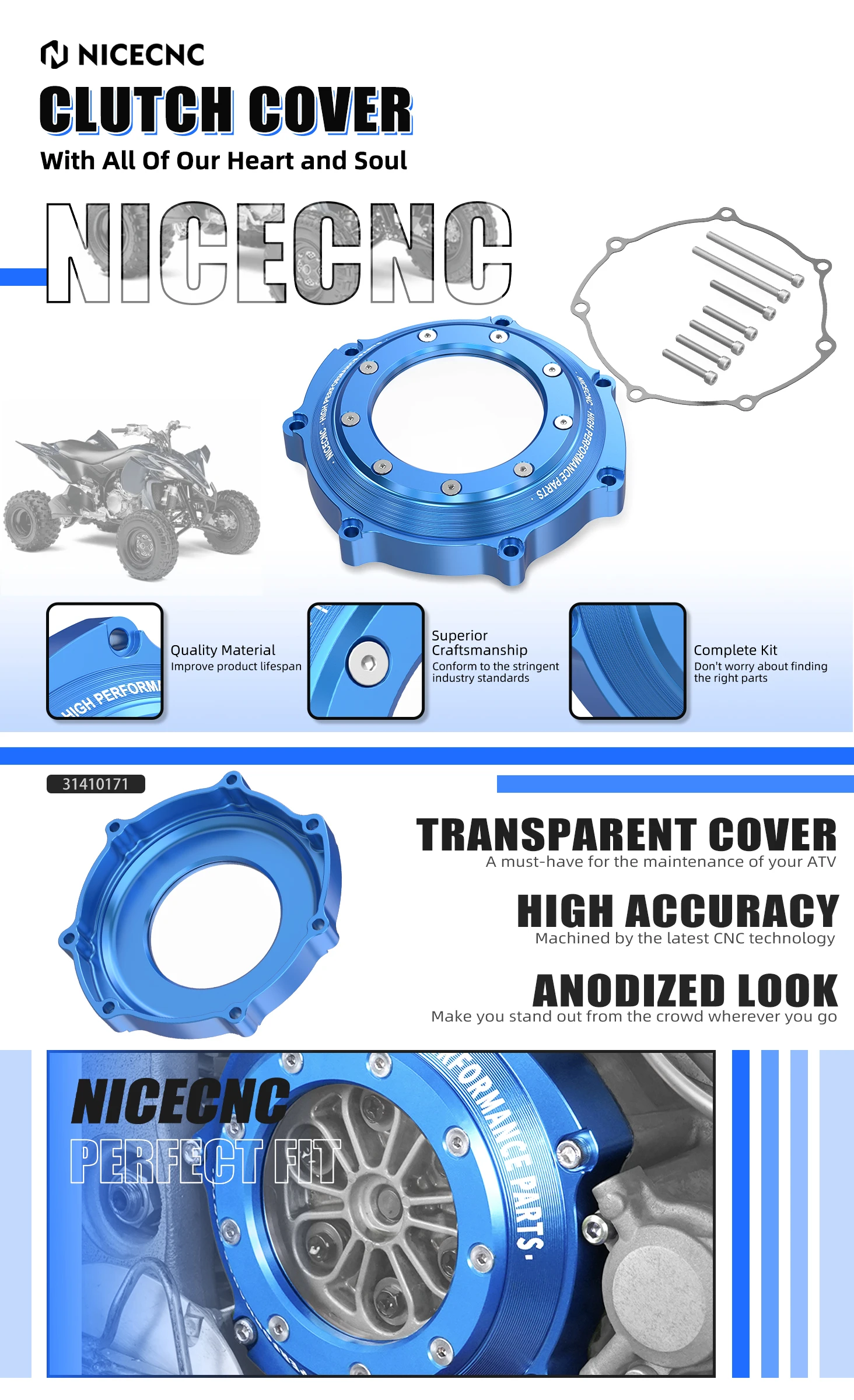 NICECNC Für Yamaha YFZ450R 2009-2023 ATV Motor Klare Kupplungsabdeckung Schutzabdeckung Für Yamaha YFZ450 2006-2009 – Detail 1