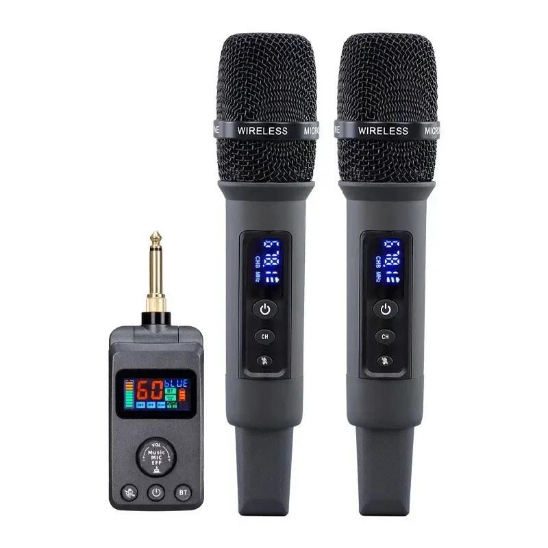 UHF Dual Wireless Dynamic Karaoke Microphone Anti-Howling Rechargeable Receiver Plug Play Microphone Set Built-in Lithium 2024