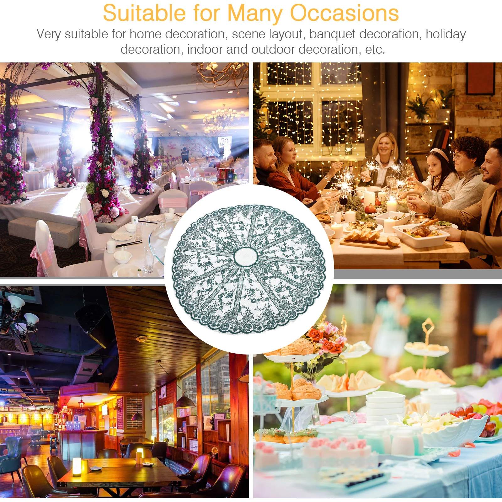 

Elegant Lace Tablecloth Wedding Round Decorative Cloth Vintage Charm Floral Design Romantic Atmosphere Bridal Shower Birthday