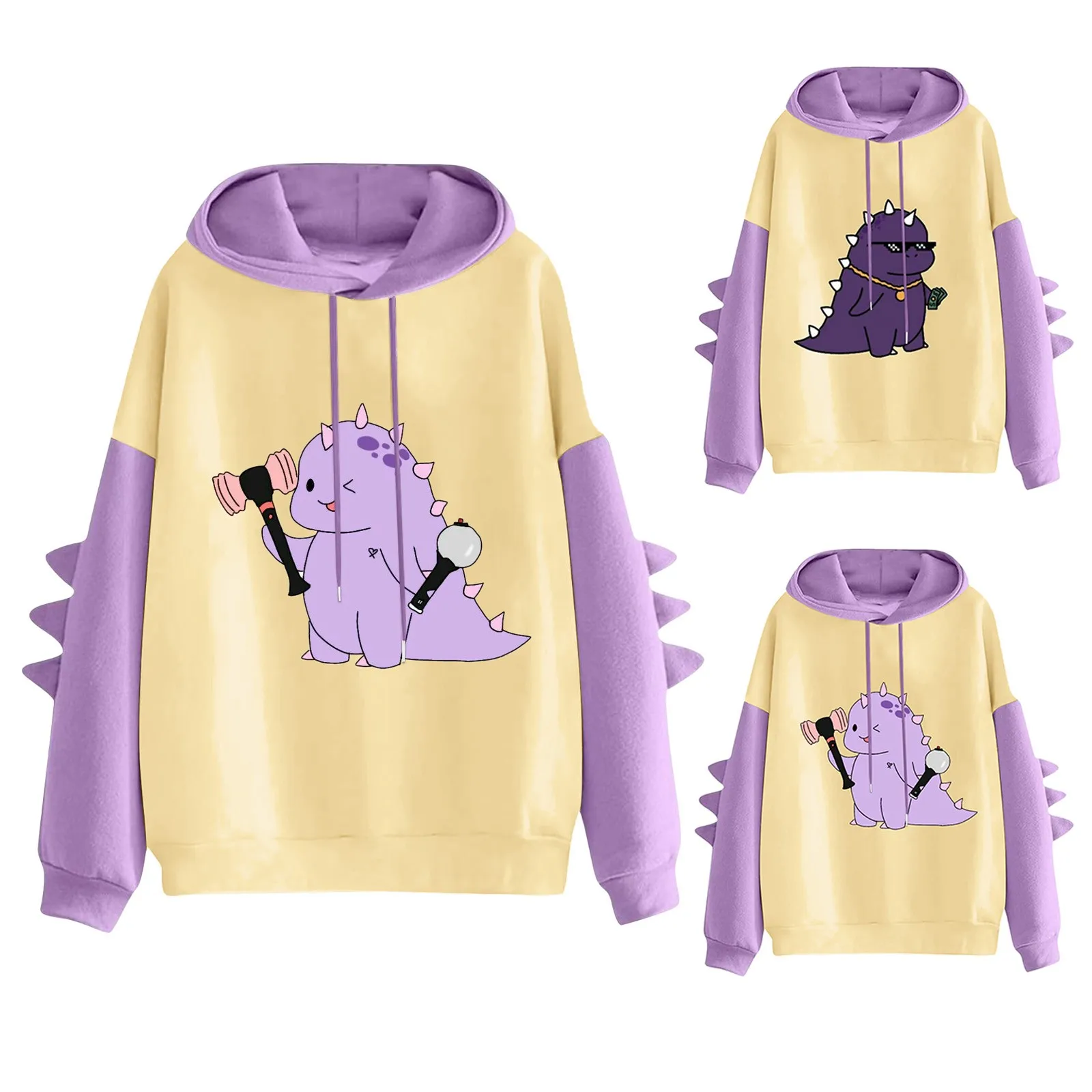 Dames Schattige Dinosaurus Print Hoodie Met Hoorns Lieve Zus Stijl Schattige Mooie Mode Nieuwigheid Hoodie Winter Warm Casual Top