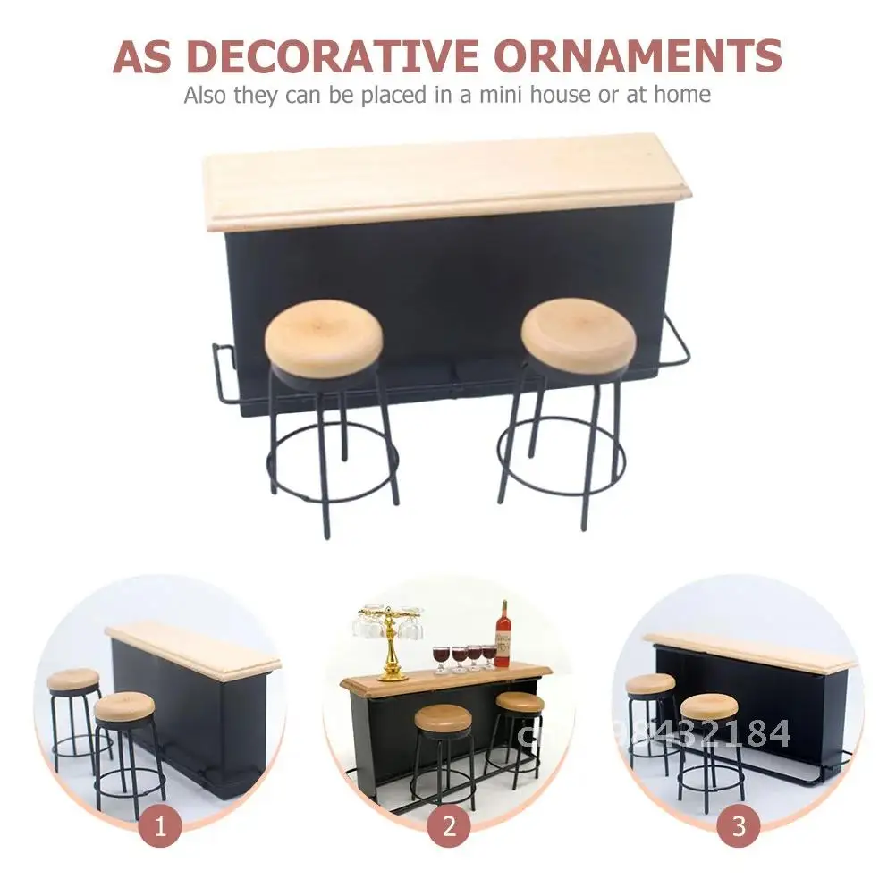 DIY 미니 펍 장난감 1: 12 스케일 인형 집 가구 바 장난감 나무 카운터 미니어처 의자 테이블