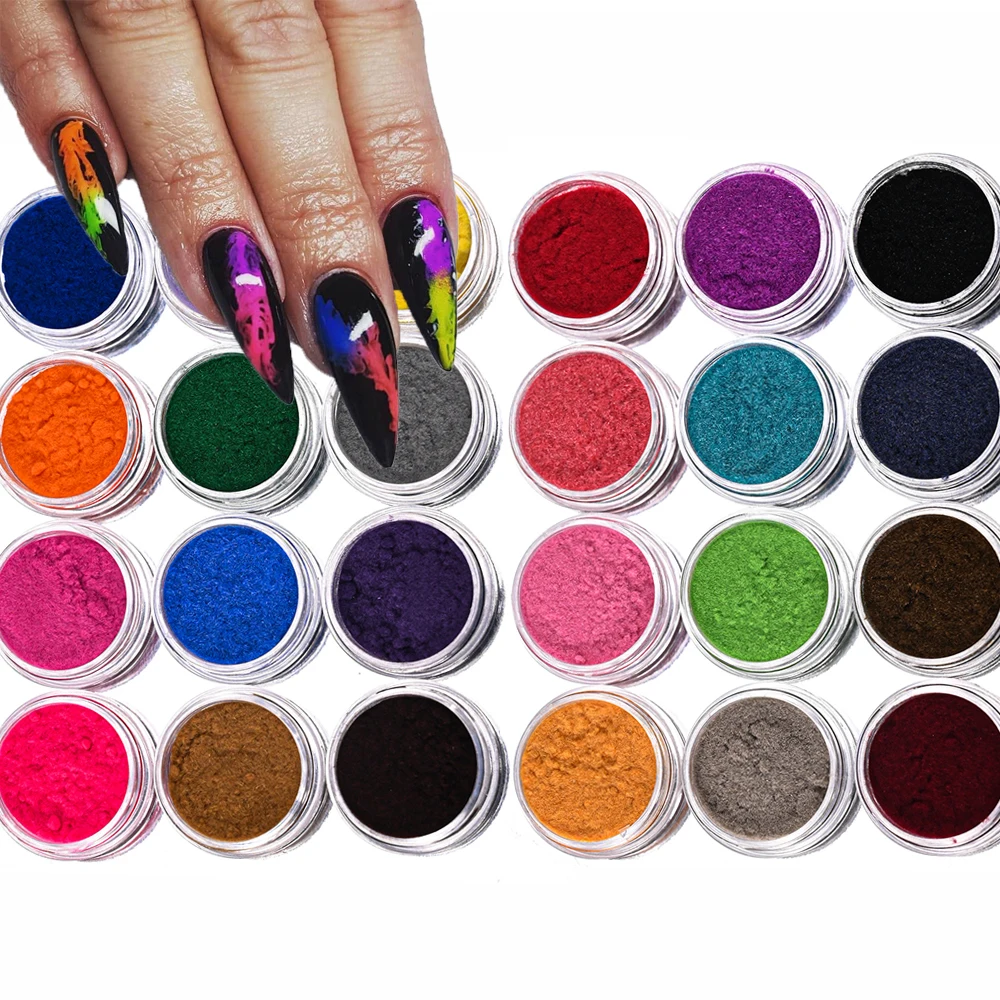 12/24Colors Chrome Nail Art Powder Pigment Polish Nail Velvet Flocking Dust Powder Eye Makeup Glitter For Nails Decoration Tips