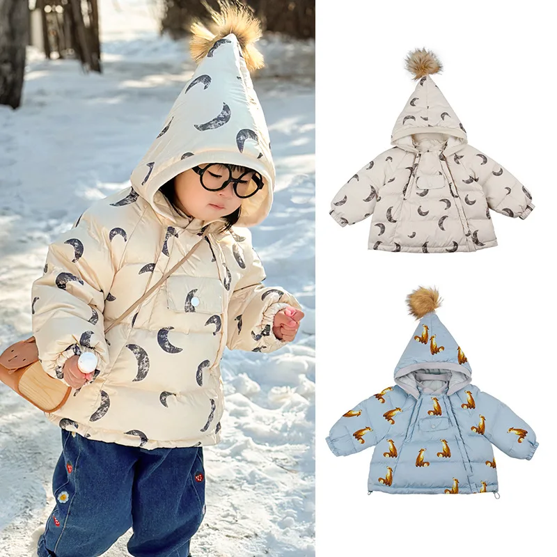 

Детский пуховик в европейском и американском стиле, новый утолщенный топ на белом утином пуху, детская одежда с капюшоном