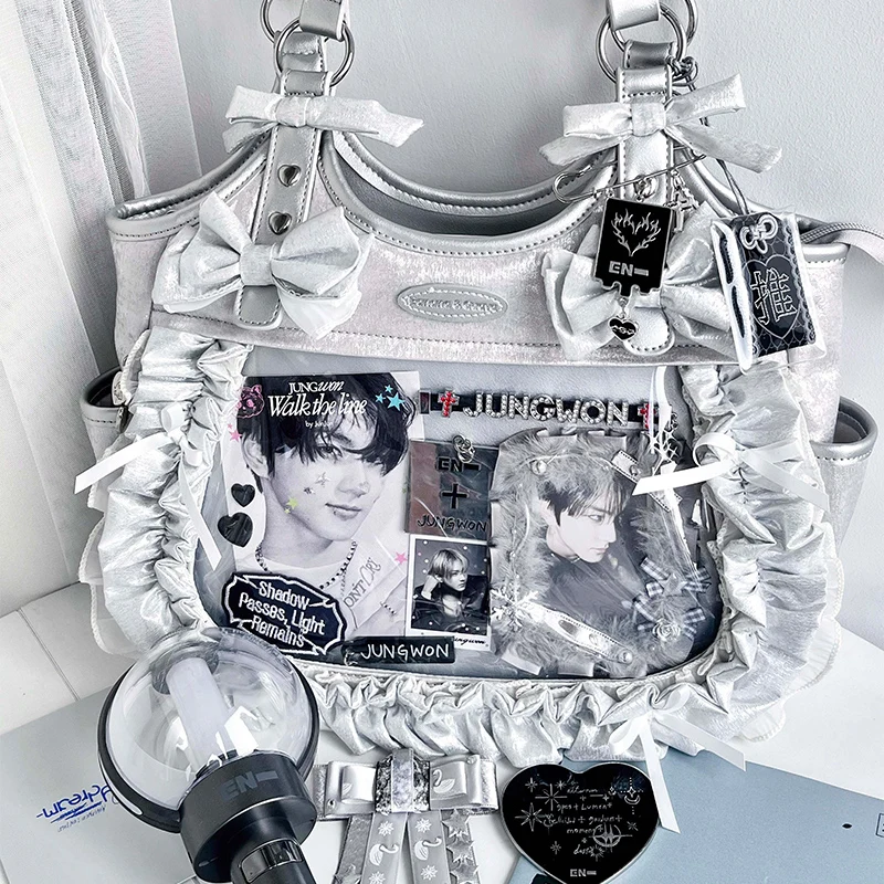 Delantal Original, bolso para el dolor, bolso de hombro de satén para Festival de mariposas, bolso bonito de gran capacidad para chica Lolita