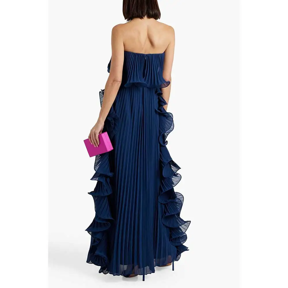 YUMDAI Strapless Sleeveless Pleated Skirt Women's Class Reunion Dress 2024 Summer Elegant Wedding Party Guest Ruffle Dress