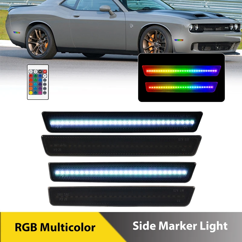 4Pcs For Dodge Challenger 2015-2023 LED RGB Multicolor Front Rear Bumper Side Marker Lights Turn Singal Lamps Car Accessories