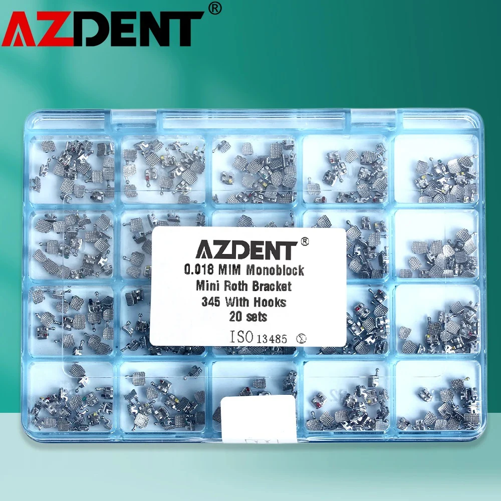 

20 Pcs /Set 20Sets/Box AZDENT Dental Orthodontic Metal Bracket Monoblock Mini MBT/Roth 022/018 345 Hooks