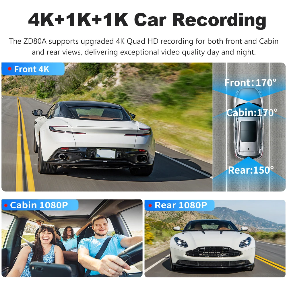 BEPOCAM Dash Cam 4K 2/3 قناة كاميرا سيارة المدمج في واي فاي GPS 3.19 "IPS شاشة للرؤية الليلية DVR مسجل فيديو وضع وقوف السيارات ZD80A