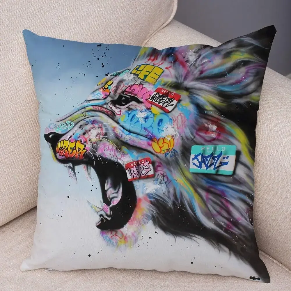 Graffiti Gamepad Abstract Street Art Animal throw pillow cover with short plush print living room sofa decoration cushion cover