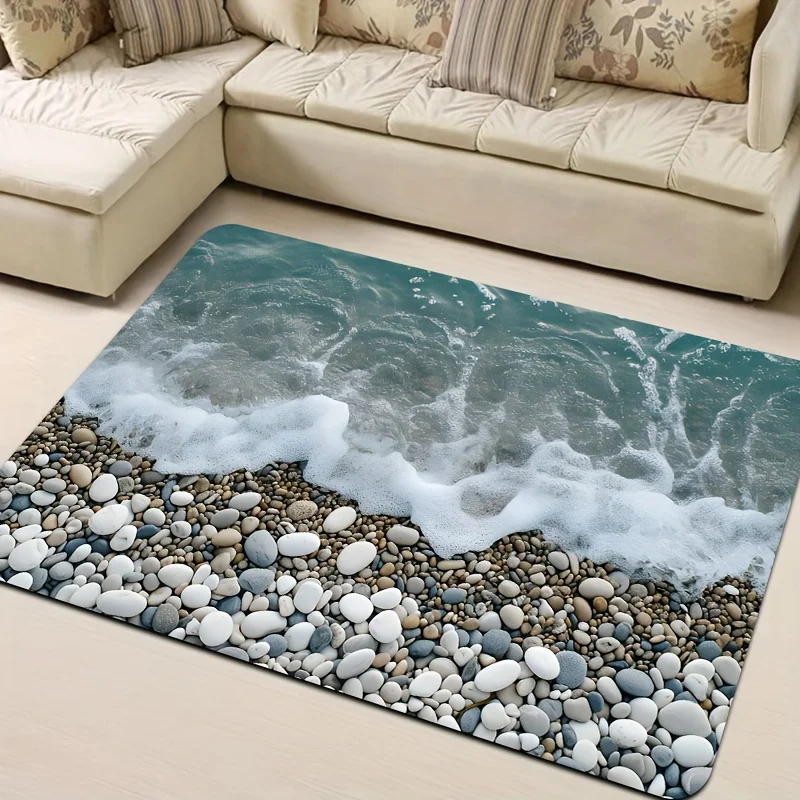 VIKAMA Simulation Beach Visual Floor Mat Entrance Wear-Resistant Carpet Fresh Ocean Style Decorative Carpet Home Decoration