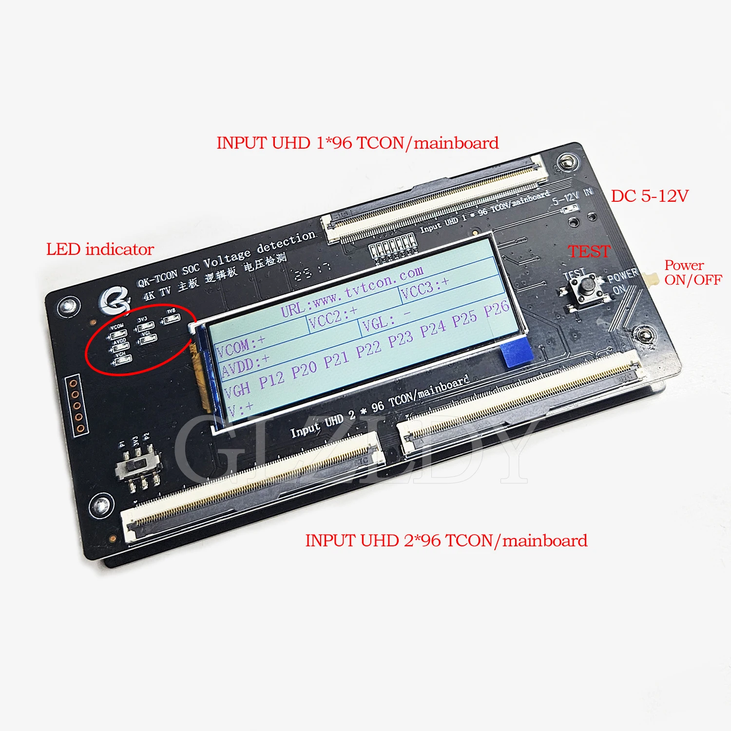 QK-TCON SOC 4K TV المنطق مجلس كشف الجهد VGL VGH AVDDV COM الجهد الكشف التلقائي صيانة اختبار أداة تشخيصية LCD