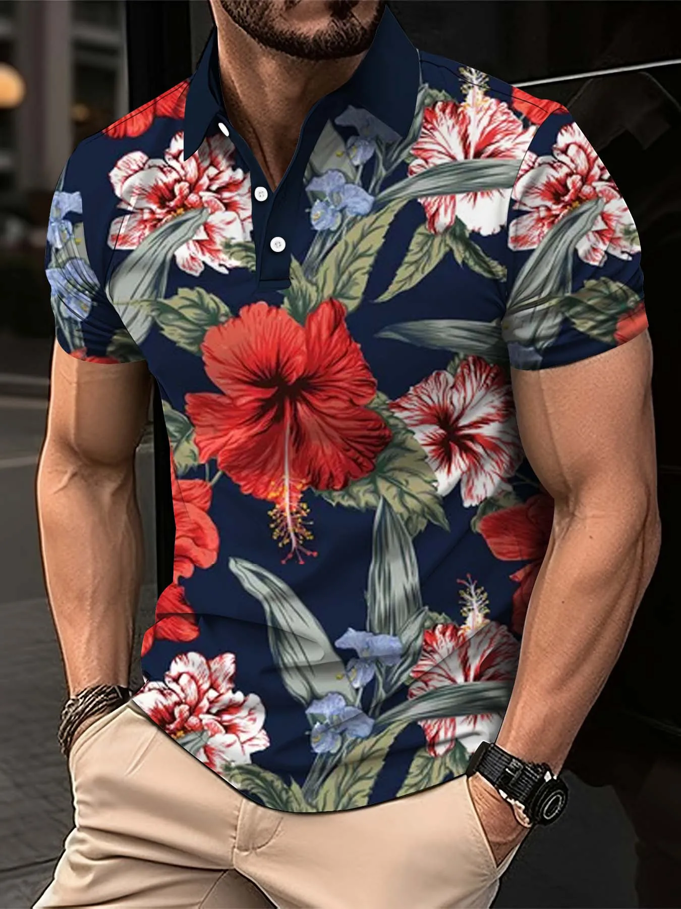 Hawaii Vacation Polo summer Polo Shirts for Men Fashion T-Shirt Casual 3D Prints Colorful Flowers Short Sleeve Polo for Men tops