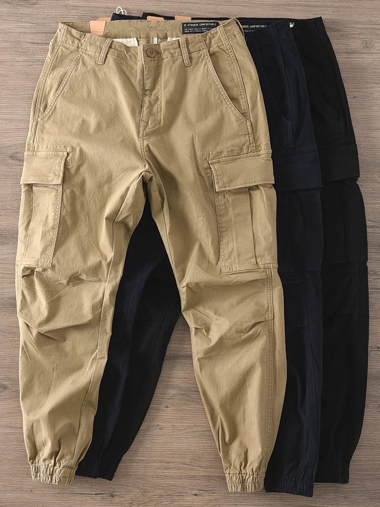 

2025 Autumn New American Retro Heavyweight Woven Twill Cargo Pants Men's Fashion Loose Multi-pocket Tapered Casual Trousers