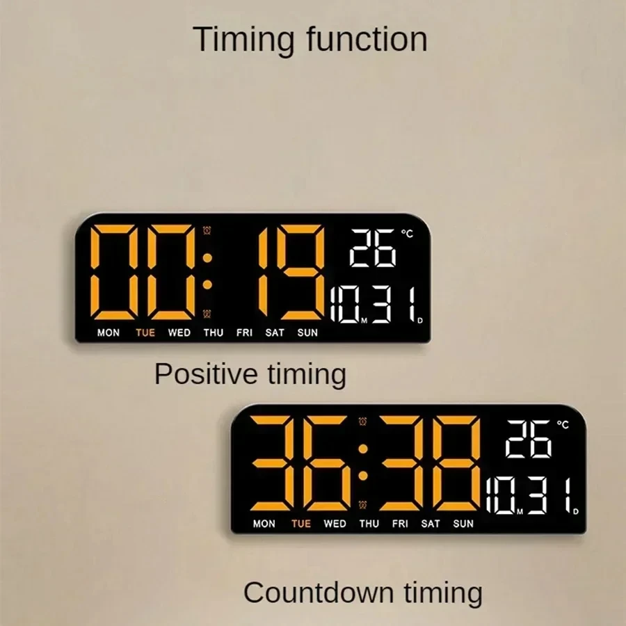 Large 9 Inch Digital Wall Clock USB Powered with Temperature Humidity Week Auto Dimmer DST Table Clock 12/24H Electronic LED gallery 2