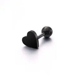 1Pcs Stainless Steel Black Piercing Jewelry Tragus Stud Earrings Cartilage Helix Heart Shape Ear Studs  Women Men Party Jewelry