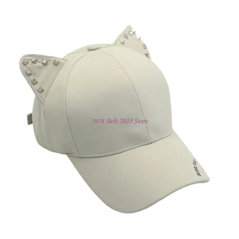 49ME Cats Ear Hat Adult Girl 2000s Rivet Studded Hat Outdoor Photography Headwear