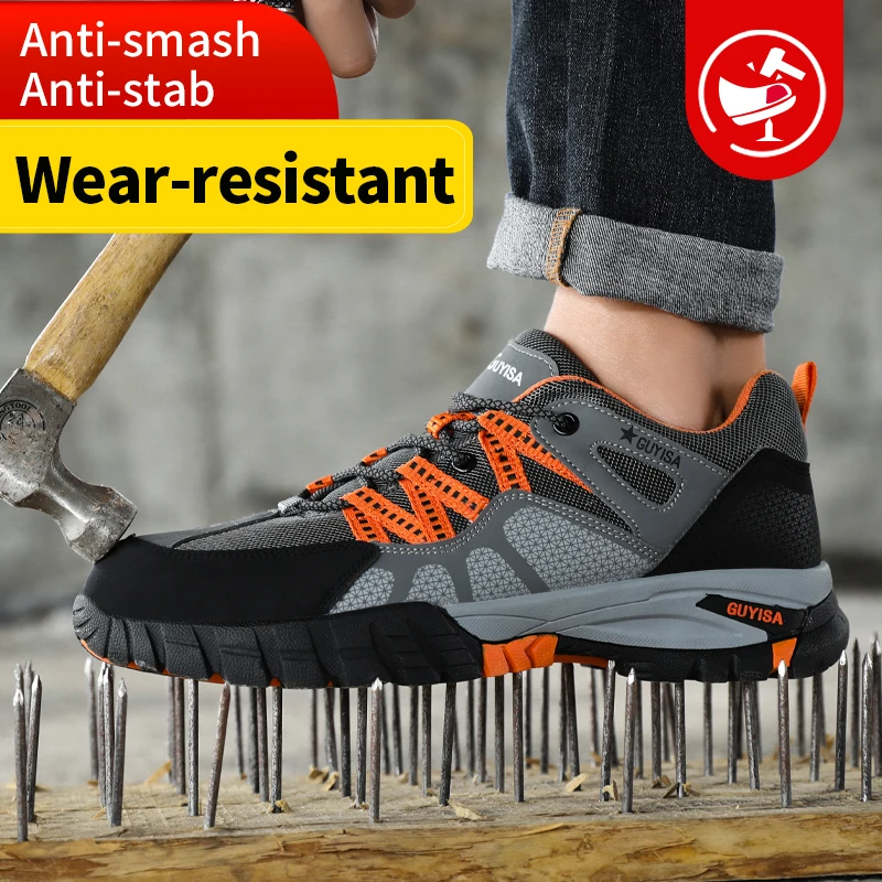 Men\'s safety shoes anti smashing anti puncture durable seasonal gray hiking casual factory work protective shoes