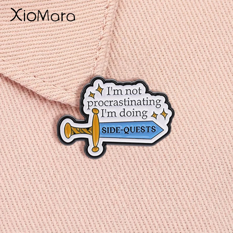 I'm Doing Side Quest Enamel Pin RPG Adventure Game Cartoon Sword Weapons Brooch Lapel Badge Fashion Gamer Friends Jewelry Gift