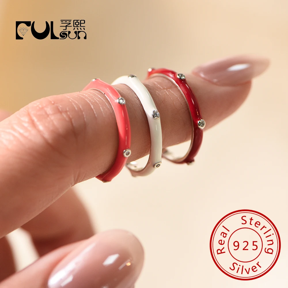 

Bezel Setting sterling silver 925 jewellery Cubic Zirconia CZ Enamel Band Ring for Women jewelry