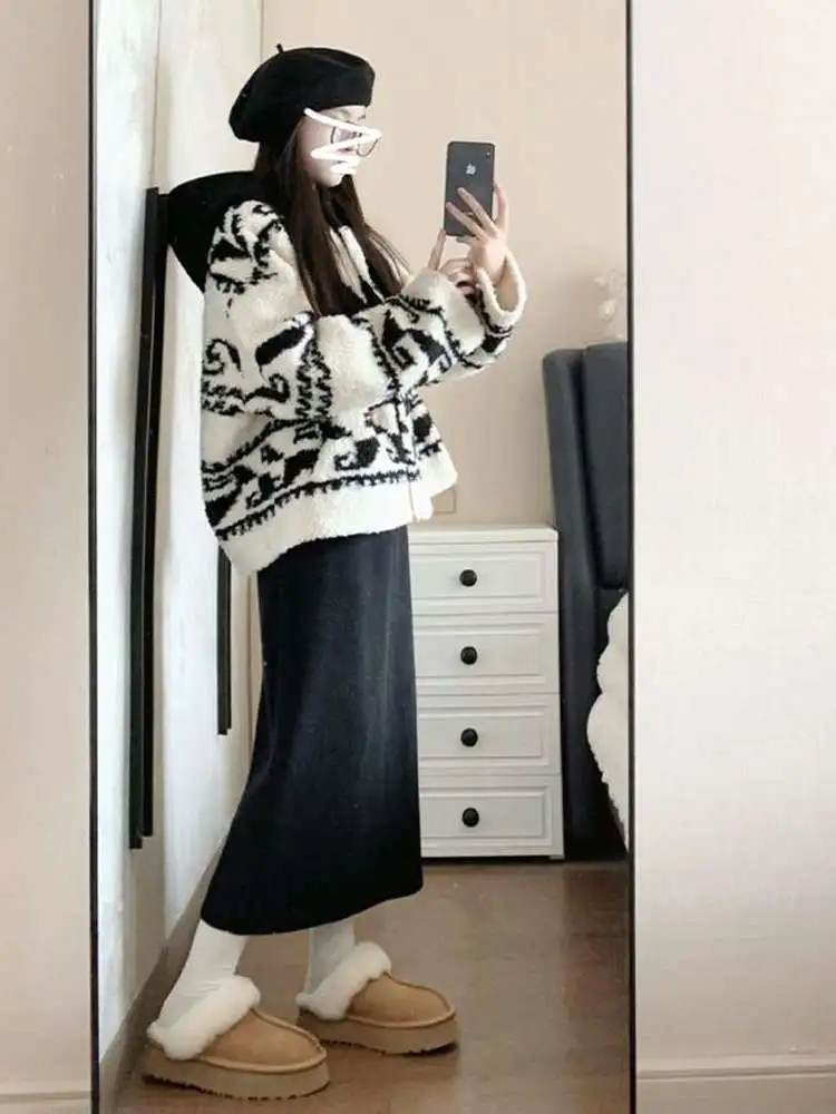 Veste coréenne en fourrure d'agneau pour femme, coupe ample, à capuche, automne-hiver, Faion, petite taille, haut décontracté amical