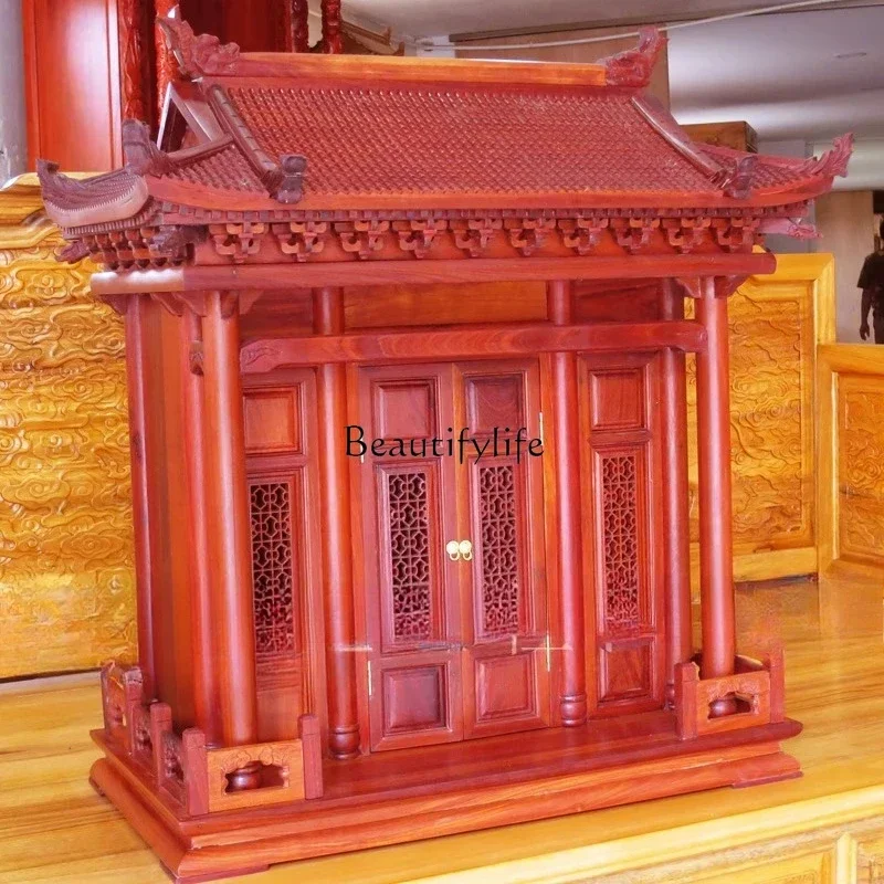03.ld14 Mahogany antique tabletop shrine with door