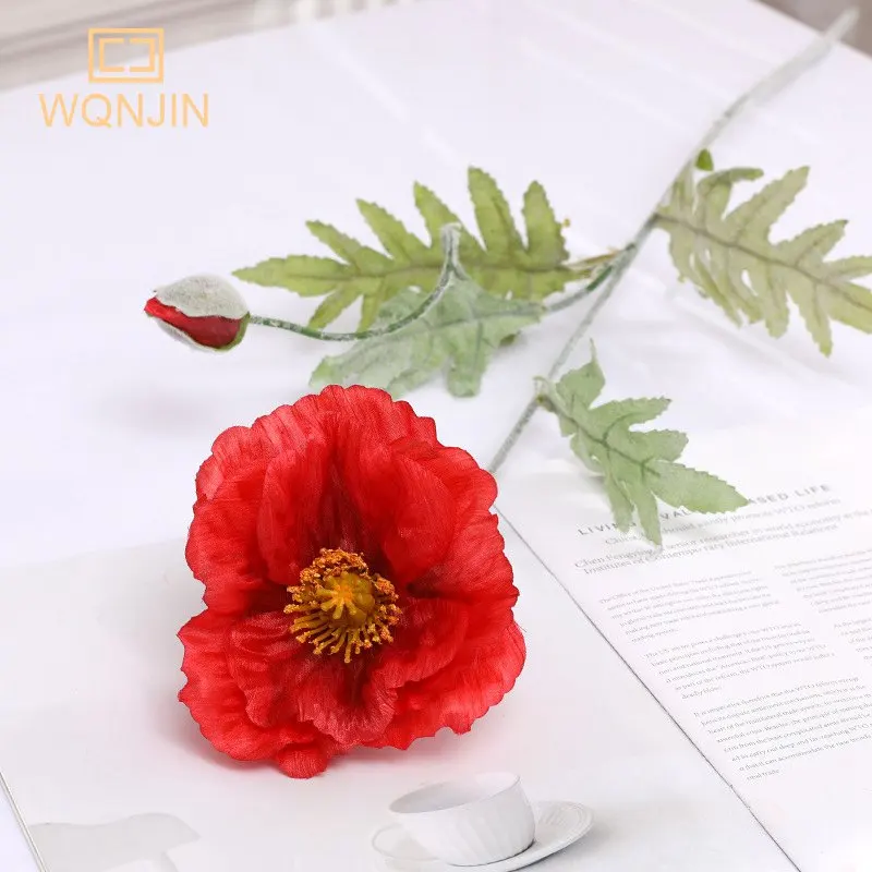 74 cm langer 2-köpfiger künstlicher Blumenstrauß, Heimdekoration, künstlicher Mohn, künstliche Blumen, DIY, handgefertigtes Kunsthandwerk, Geschenk, Hochzeitsdekoration – Detail 7