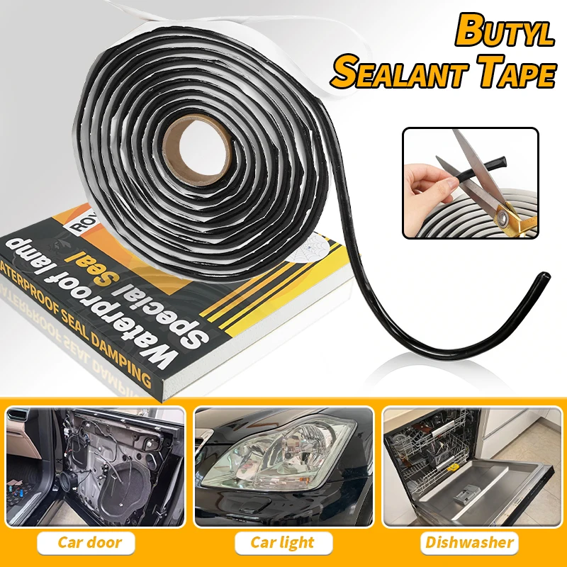 9mm*4.5m Gray Black Car Headlight Sealant Butyl Tape Sealant Tape Universal Car Accessories Sealing Tape Headlights Taillights