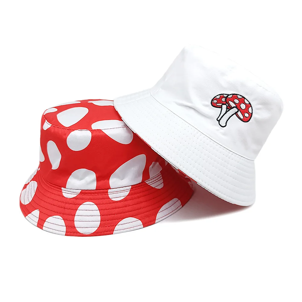 Sombrero de Pescador Reversible con Bordado de Hongo para Mujer y Hombre, Protección Solar para Verano, Sombrero Panamá para Pesca, Hip Hop