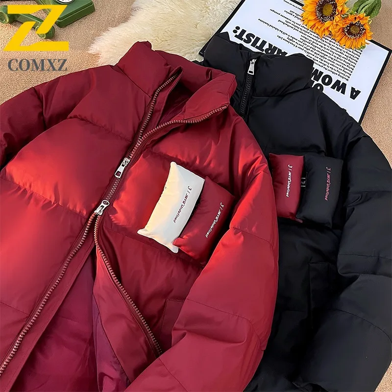 Comxz jaqueta masculina acolchoada de algodão, novo estilo hong kong, solta, esqui ao ar livre, viagem, inverno, acampamento, casaco quente e leve