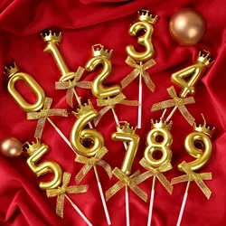 Golden Crown Bowknot Digital Candle Birthday Cake Decoration Valentine's Day Party Candle Decoration
