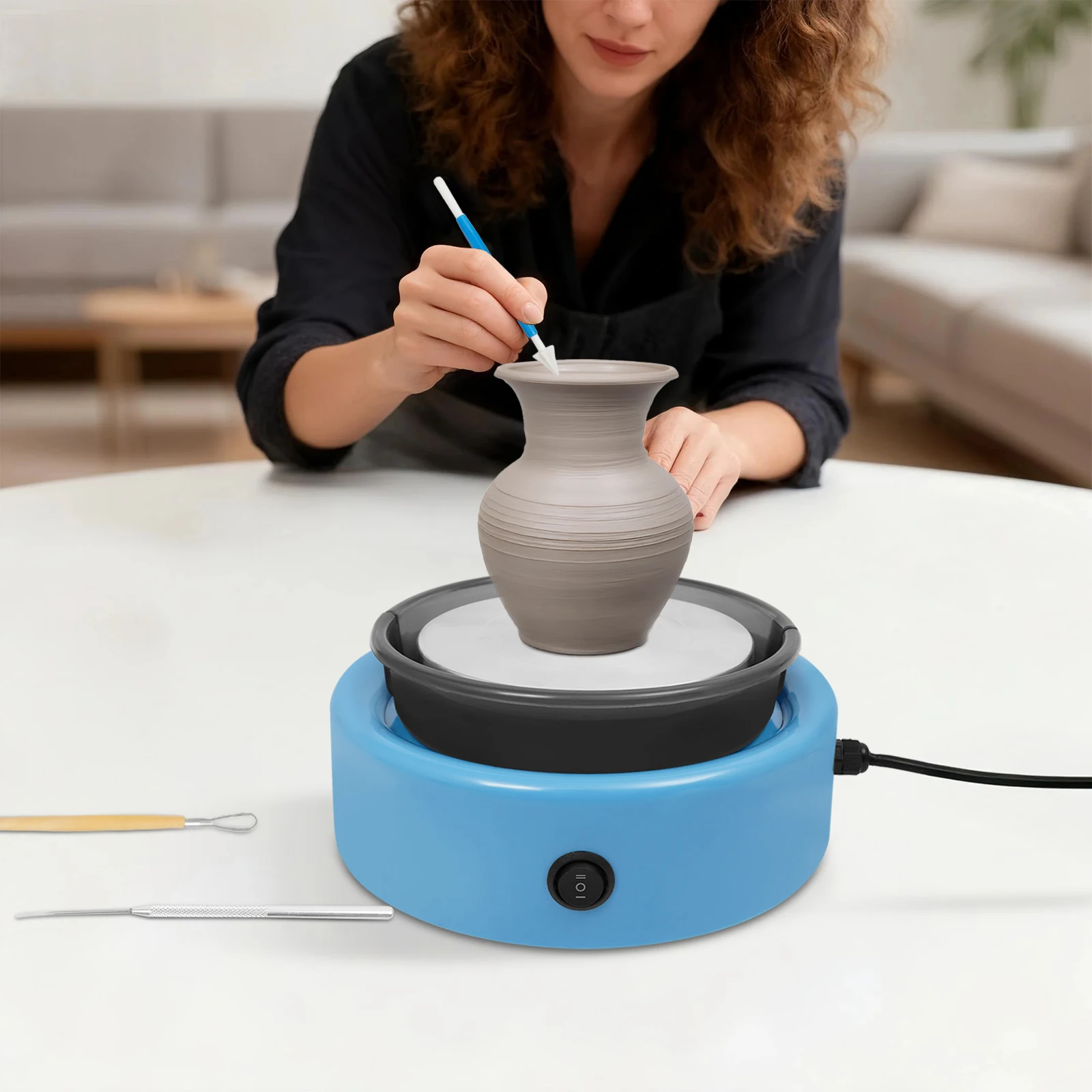 

Electric Pottery Wheel, Adjustable Mini Pottery Wheel Machine with Foot Pedal for Beginners Adults Kids Home Art Craft Studio