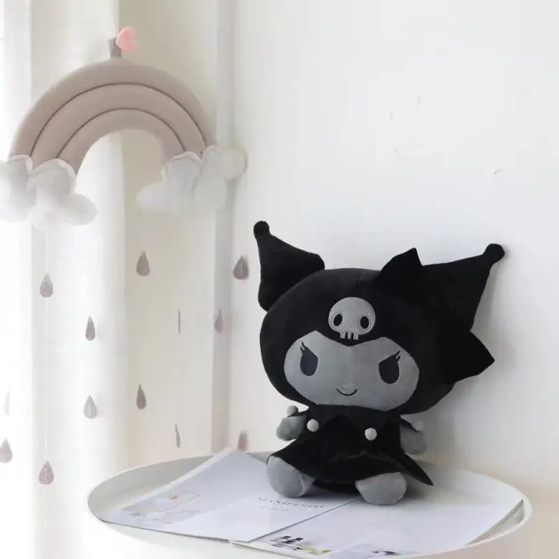 Sanrio Новинка кавайная черная плюшевая игрушка Kuromi Маленький Дьявол 30 см мягкая мультяшная анимационная Подушка декоративная подушка подарок для детей