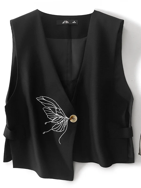 

Authentic 2025 Autumn New Design Irregular Embroidery Jaet Genuine Product Long Sve Vest Outerwear for Women Commute