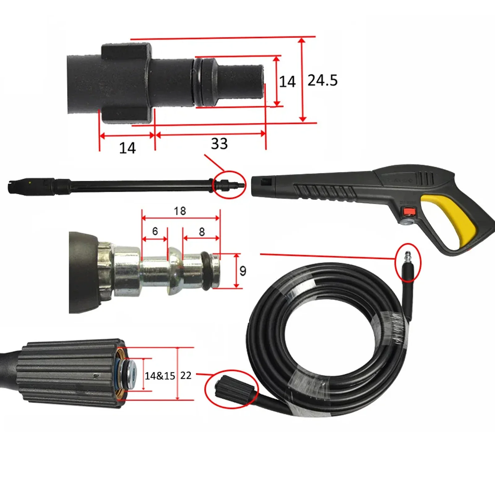 Pressure Washer Gun Lance Nozzle Jet Water Spray Gun Wand Nozzle for Lavor Lavorwash Bauker Vax Craftsman Generac Oleo-Mac