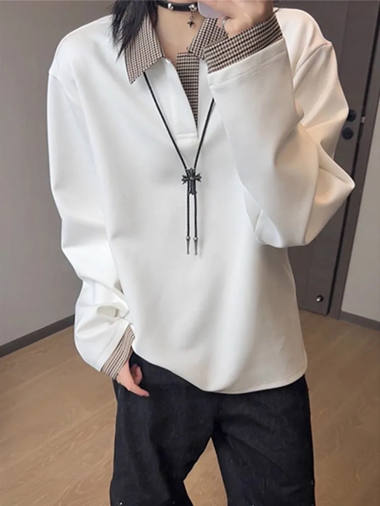 

Cleanfit White irt Hoodie Sle Long Sve Patchwork ex Early Autumn Clothing Layering T-irt for Men And Women